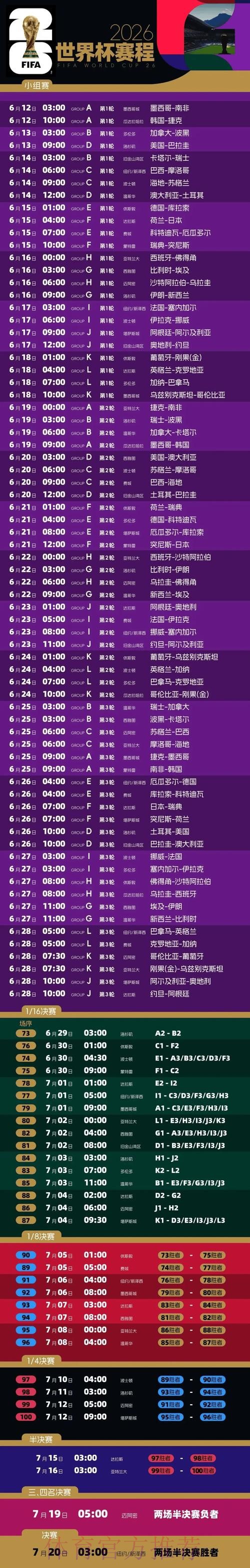 2026世界杯每日赛程完整版观看指南直播平台